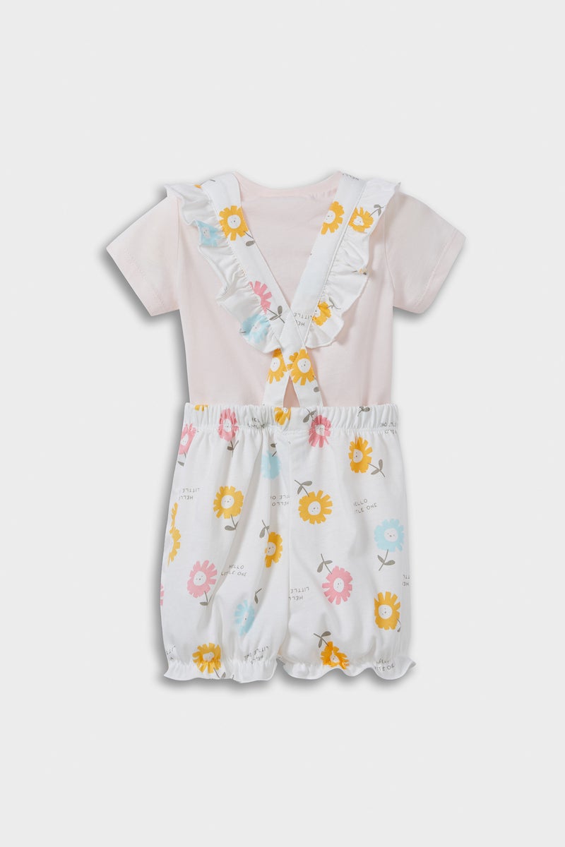 DeFacto White BabyGirl Baby Girl Floral Cotton T-Shirt Jumpsuit 2 Piece Set Casual - Image 5